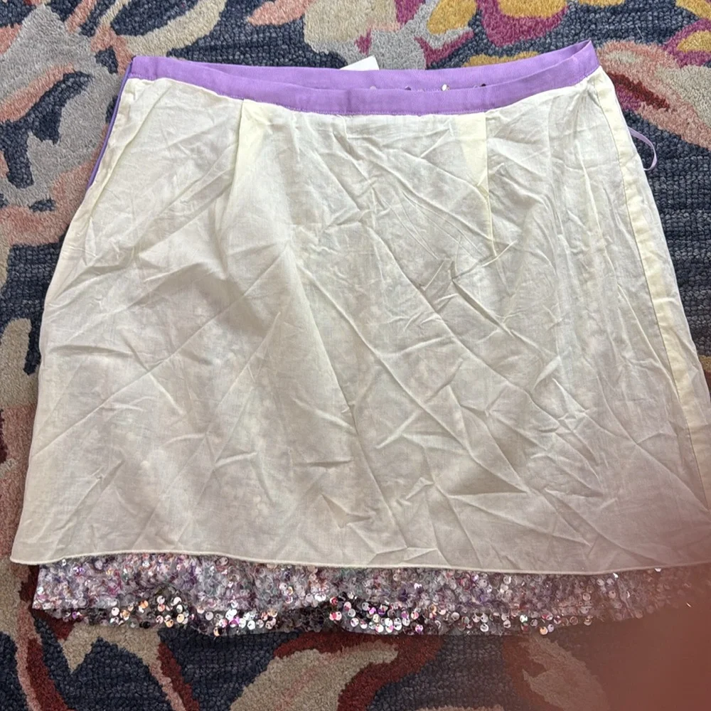 NWT J. Crew Skirt MINI faux wrap skirt silver purple‎ sequins side zipper Tag:6